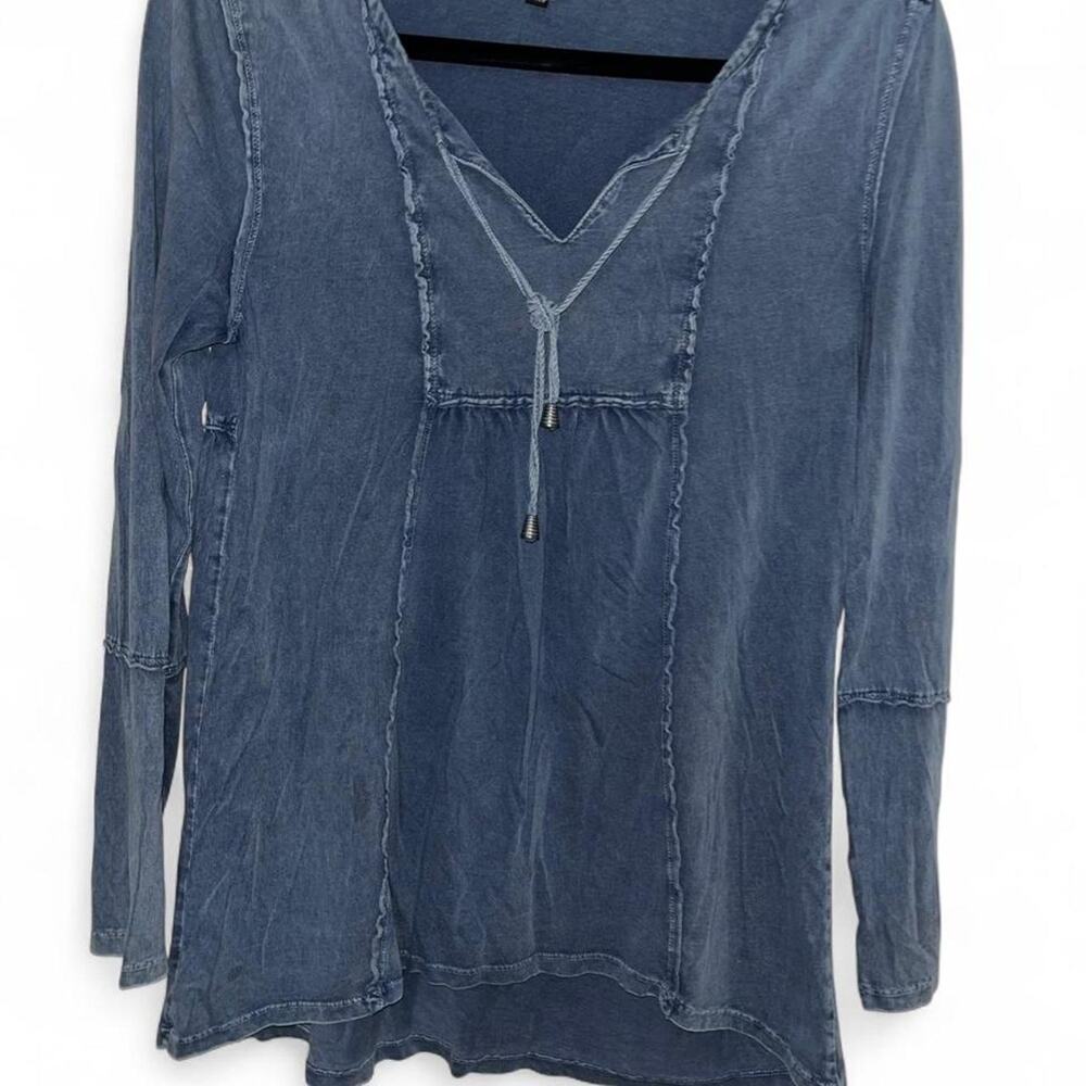 Women’s Cable & Gauge Denim style Tie Neck Tunic Top Size Medium